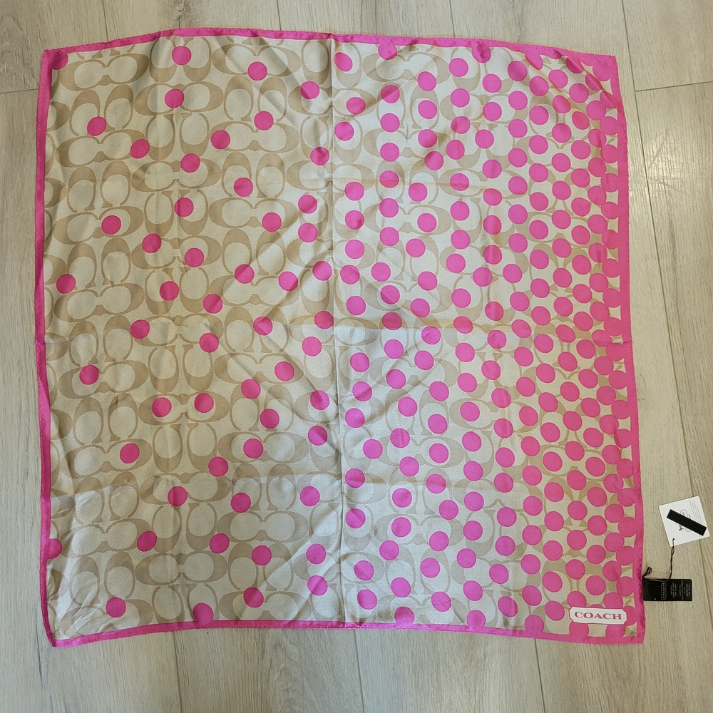 Coach Pink and Beige Polka Dot Scarf